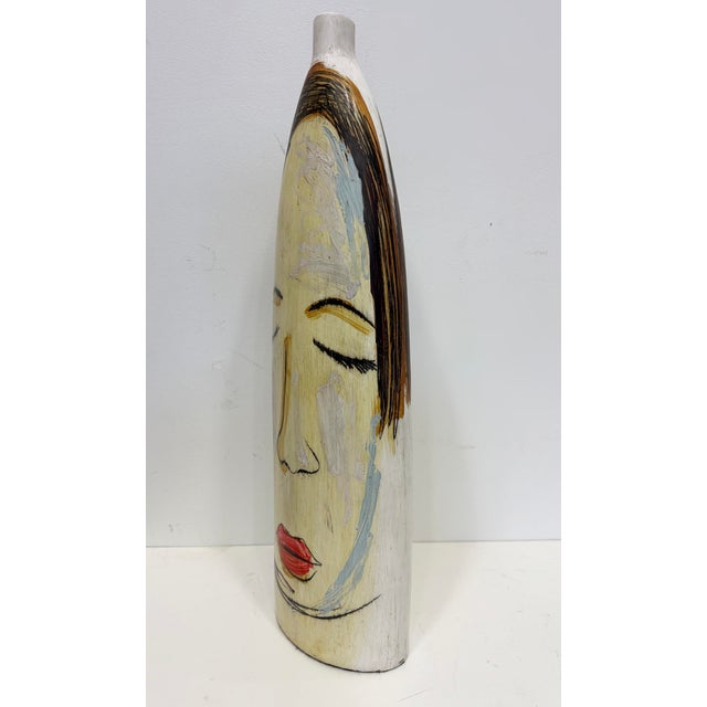 Ceramic Huge Mexican Artist Yuri Zatarain Face Vase Painted on Both Sides, Oleo Series For Sale - Image 7 of 13