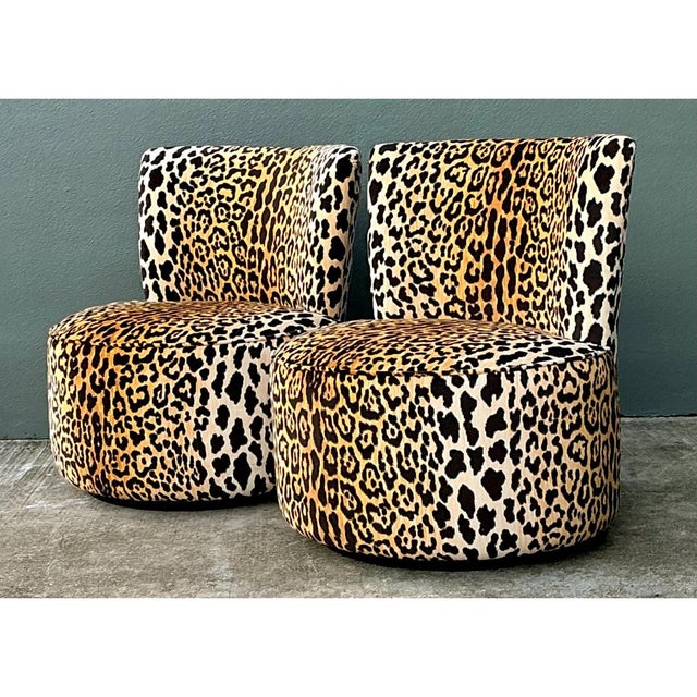 Vintage Leopard Velvet Swivel Chairs For Sale - Image 11 of 12