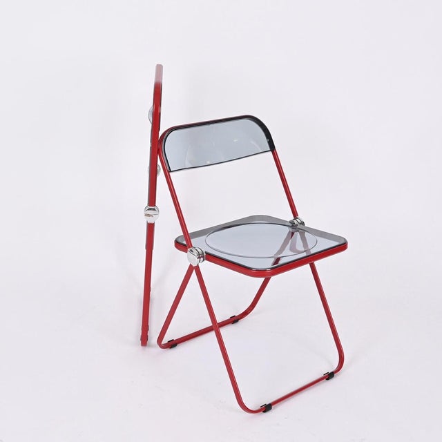 Red and Smoked Acrylic Plia Folding Chairs by Piretti for Castelli, 1970s, Set of 6 For Sale - Image 12 of 16