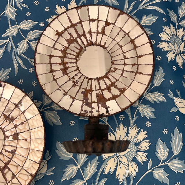 Antique Spider Web Mirrored Back Candle Sconces For Sale - Image 4 of 5