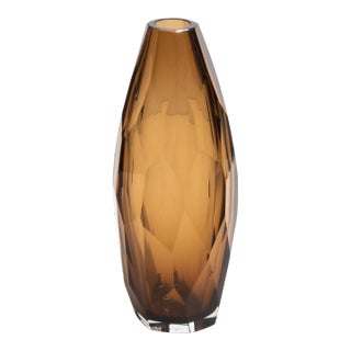 Hand Blown Murano Facet Vase in Tobacco For Sale