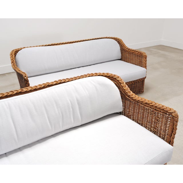 Pair of Michael Taylor Style Organic Modern Wicker Rattan Sofas For Sale - Image 9 of 18