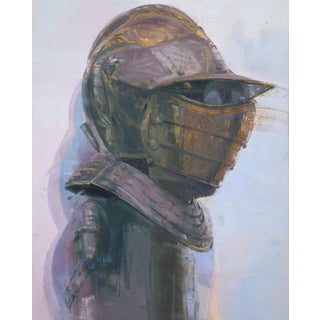 Short-Sighted by Elena Burykina | Oil on panel Portrait of a figure in a helmet and armor. For Sale