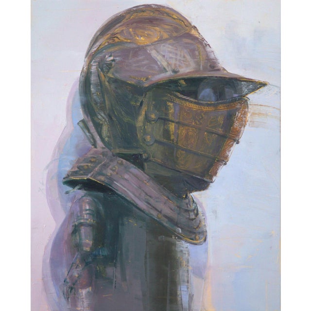 Short-Sighted by Elena Burykina | Oil on panel Portrait of a figure in a helmet and armor. For Sale