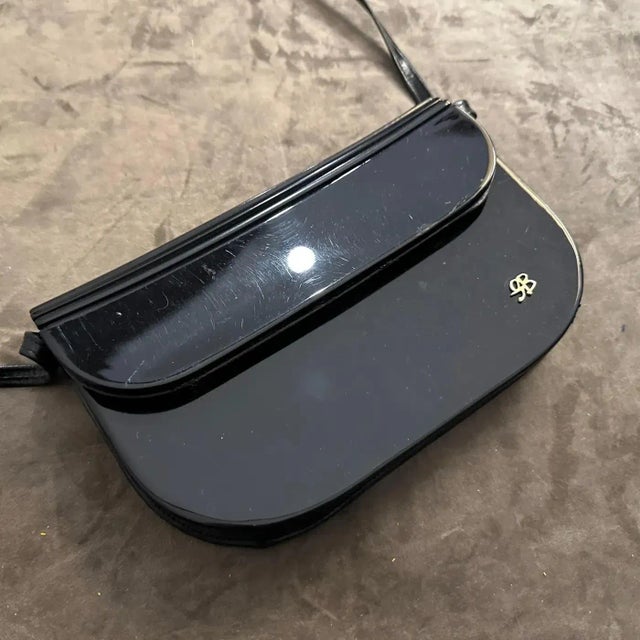 1950s Art Deco Blue Bakelite and Leather Italian Shoulder Bag For Sale - Image 6 of 9