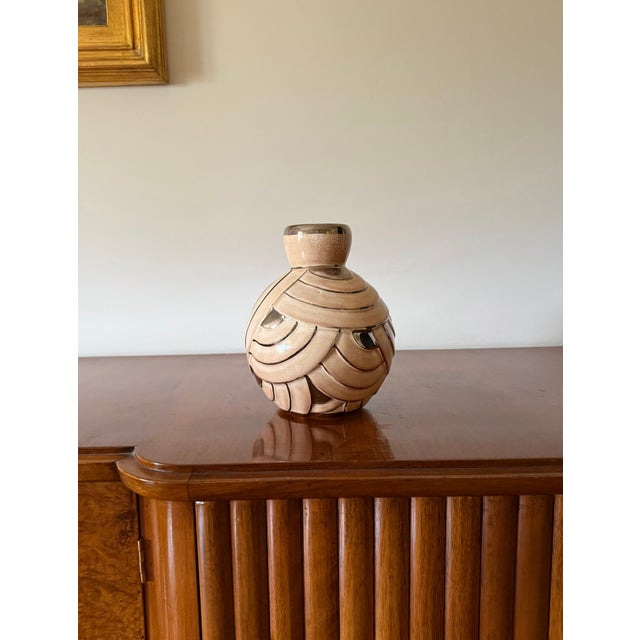 Art Deco Pink & Silver Ceramic Vase, Italy 1930s For Sale - Image 4 of 12