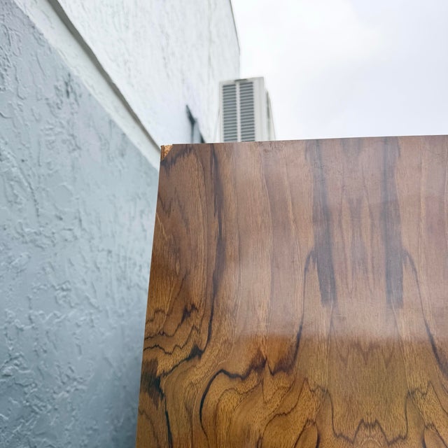 Mid Century Modern Burlwood Laminate and Cane Etageres/Wall Unit - Three Pieces For Sale - Image 10 of 12