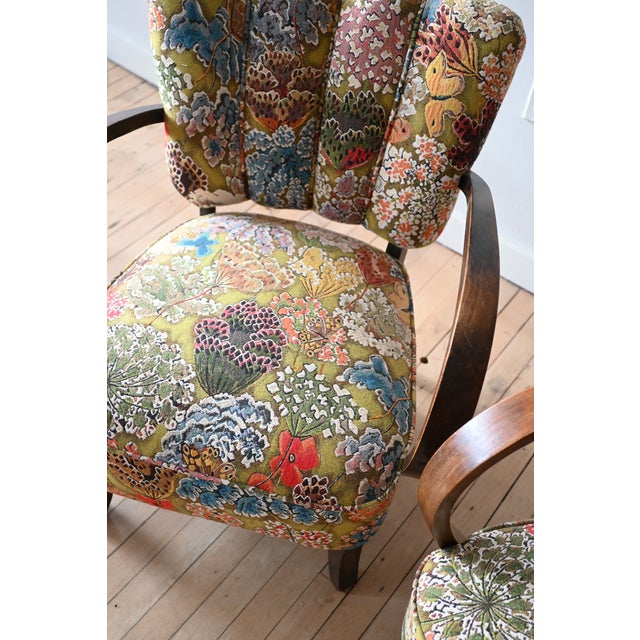 Gold Petite Jindrich Halabala Armchairs in Pierre Frey Le Soleil Pour Temoin For Sale - Image 8 of 16