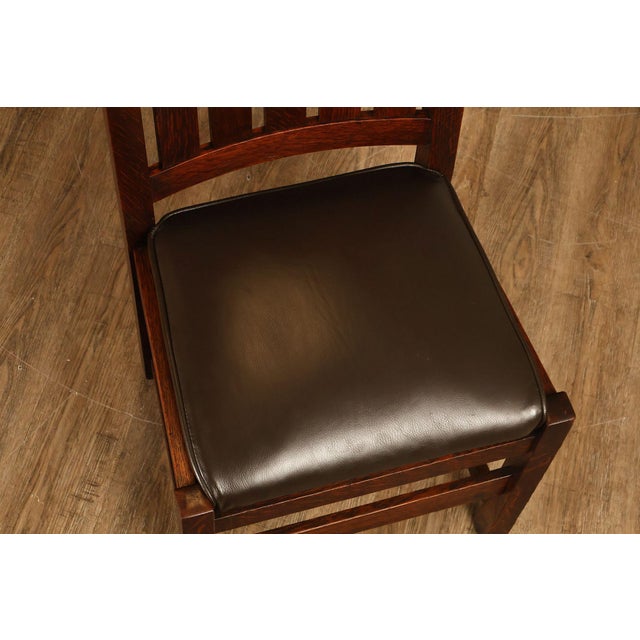 L&JG Stickley Antique Set Of Six U-Back Oak Dining Chairs Model #820 For Sale - Image 10 of 18
