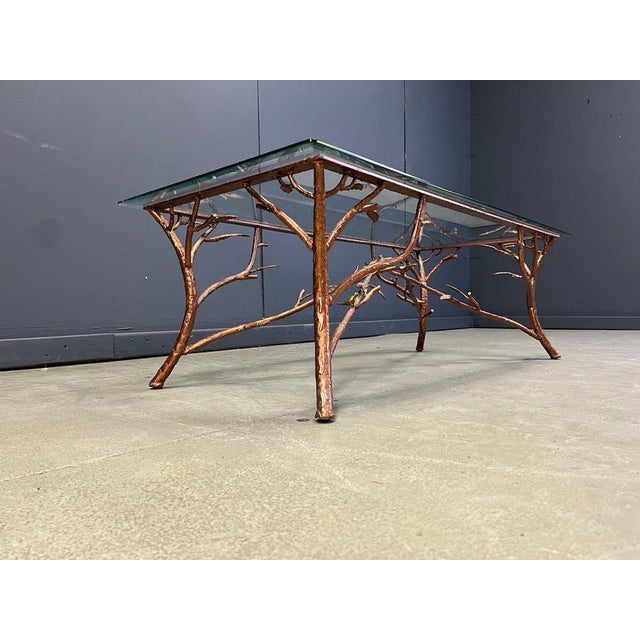 Metal Vintage Hand Crafted Wrought Iron Tree Branches Cocktail Table with Glass, 1970s For Sale - Image 7 of 14