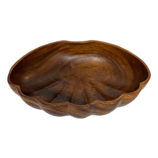 Mid Century Clam Shell Wood Bowl Catchall Cachepot For Sale