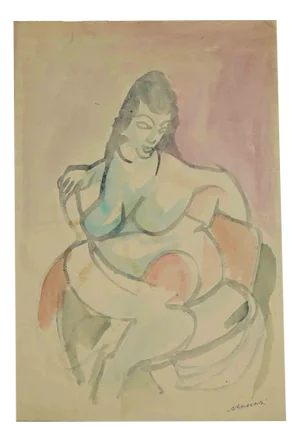 Mino Maccari, Mother and Child, Original Drawing, Mid-20th Century