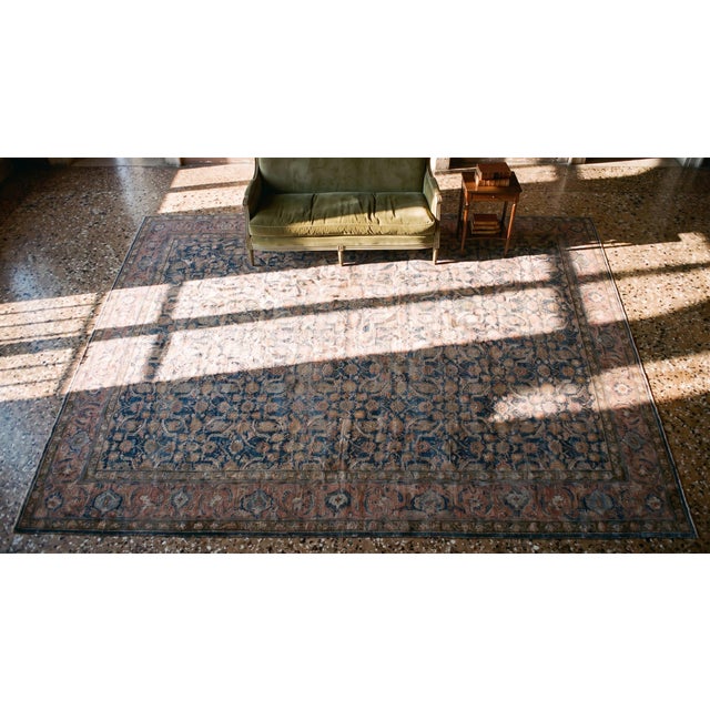 1920s Blue Room Size Herati Pattern Antique Moud Khorasan Knotted Wool Area Rug For Sale - Image 12 of 12