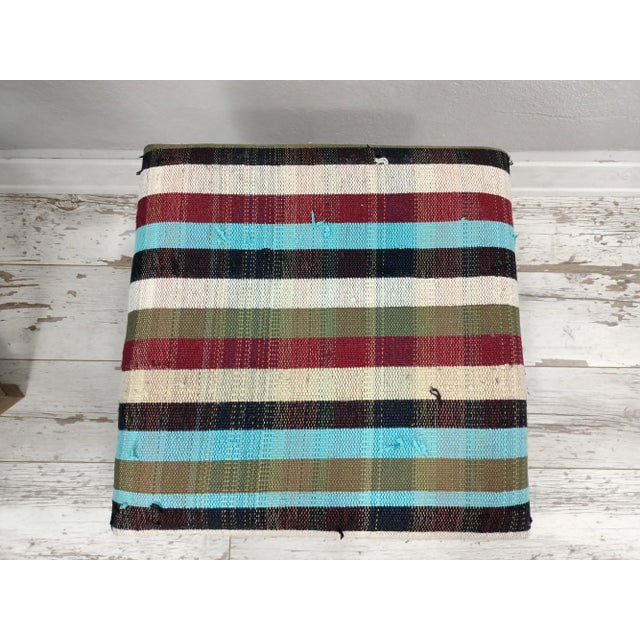 Striped Kilim Pouffe Square Footstool For Sale In Raleigh - Image 6 of 10