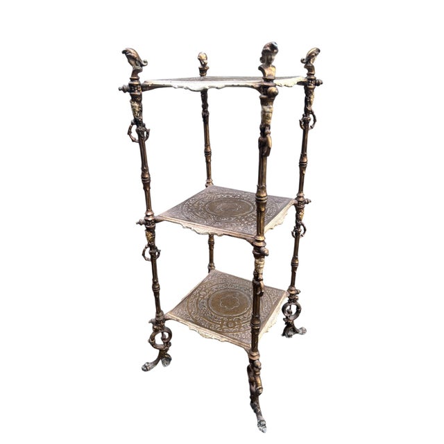 Victorian Iron Figural Brass Tone Victorian Pedestal For Sale - Image 3 of 17