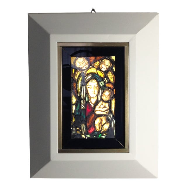 Italian Handmade Backlit Artistic Window with Madonna, Child & Angels, 1960s For Sale