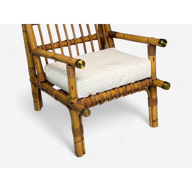 Vivai Del Sud Attributed, Indian Cane, Wicker, Brass, Lounge Chairs, Italy, 1970s - Set of 2 For Sale - Image 12 of 13