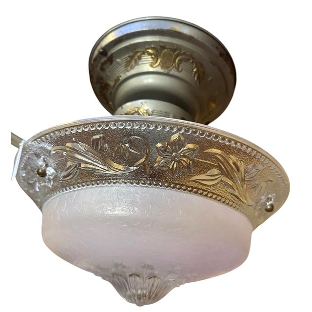 1930s 1930s Mid Century Hanging Ceiling Fixture With Rose Glass For Sale - Image 5 of 7
