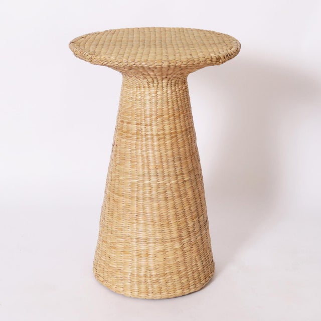 Pair of Woven Reed Mid Century Inspired Stands For Sale - Image 4 of 8