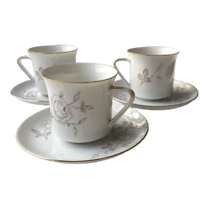 1960s Johann Haviland Sweet Heart Rose Cups & Saucers Set- 6 Pieces
