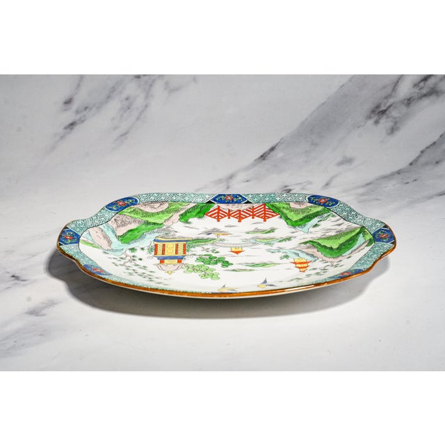 English Hand Painted Square Antique Porcelain Cake Plate Ye Olde Willow Crown Staffordshire Asian Chinoiserie Tiffany & Co Home Decor For Sale - Image 14 of 16