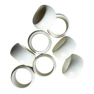 1970s Sculptural Matte White Ceramic Napkin Rings, Minimalist Tabletop - Set of 8 For Sale