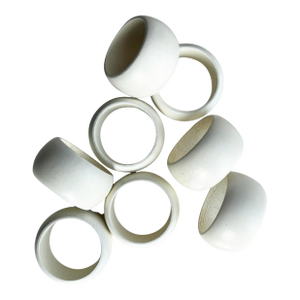 1970s Sculptural Matte White Ceramic Napkin Rings, Minimalist Tabletop - Set of 8