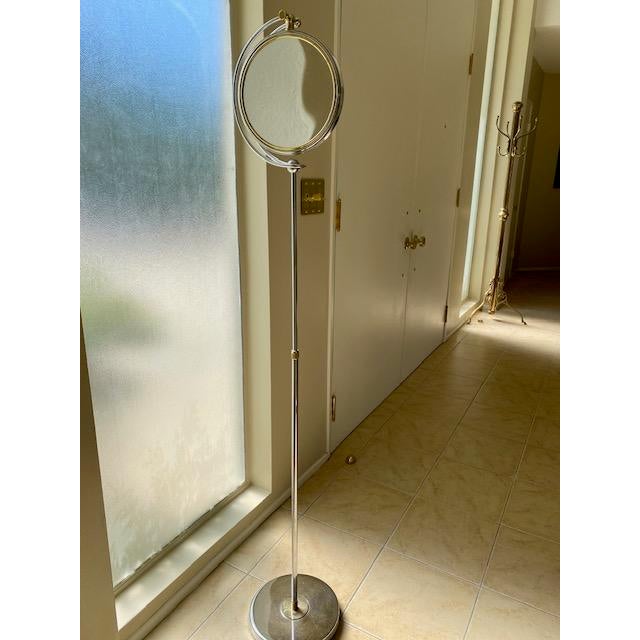 Italian Modern Two -Tone Chrome and Brass Standing Mirror Mid 20th Century- Regency- In the Style of Romeo Rega For Sale - Image 9 of 9