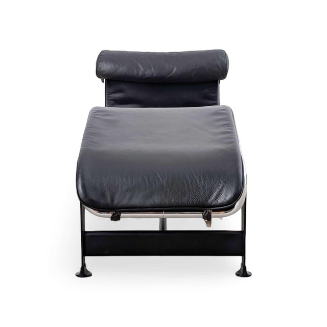 Metal Black Leather LC4 Chaise Longue Le Corbusier for Cassina For Sale - Image 7 of 13