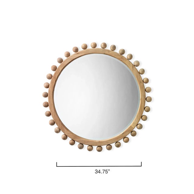 Traditional Lifestyle by JY Brighton Wood Ball Mirror in Natural For Sale - Image 3 of 6
