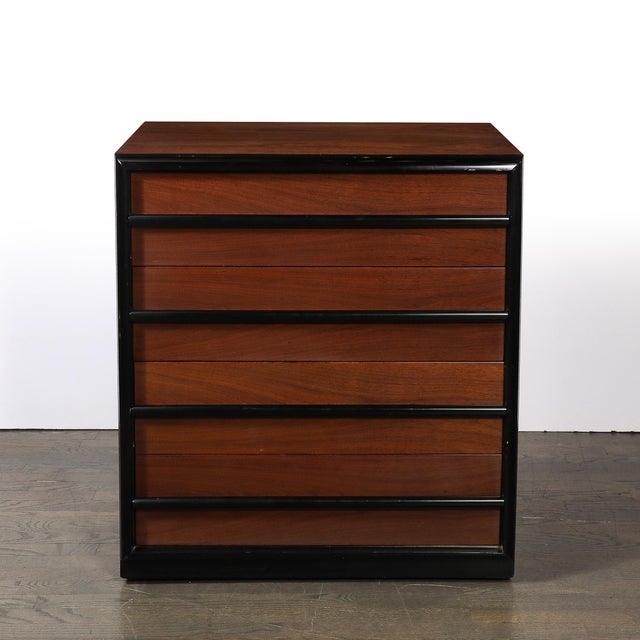 This elegant Mid-Century Walnut & Lacquered Chest by Robsjohn-Gibbings for the Widdicomb Company originated in the United...