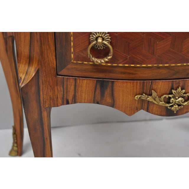 Vintage French Louis XV Style Marquetry Inlay 2 Drawer Nightstand Commode Table For Sale - Image 13 of 16