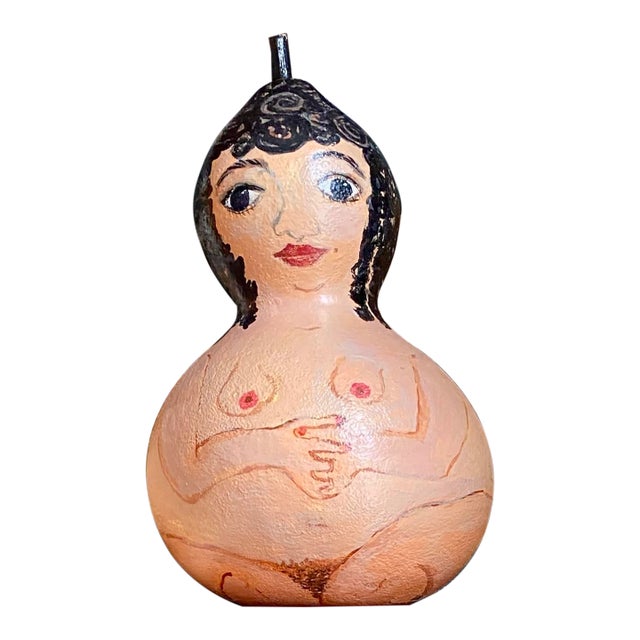 Nude Goddess Gourd Rattle Made & Blessed by Outsider Folk Artist Dixie Lubin For Sale