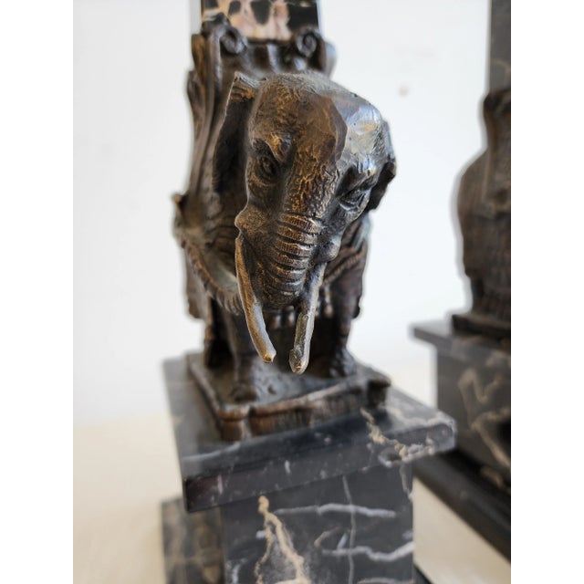 Bronze Pair of Antique Grand Tour Portero Marble Obelisks With Bernini Style Bronze Elephants For Sale - Image 8 of 15
