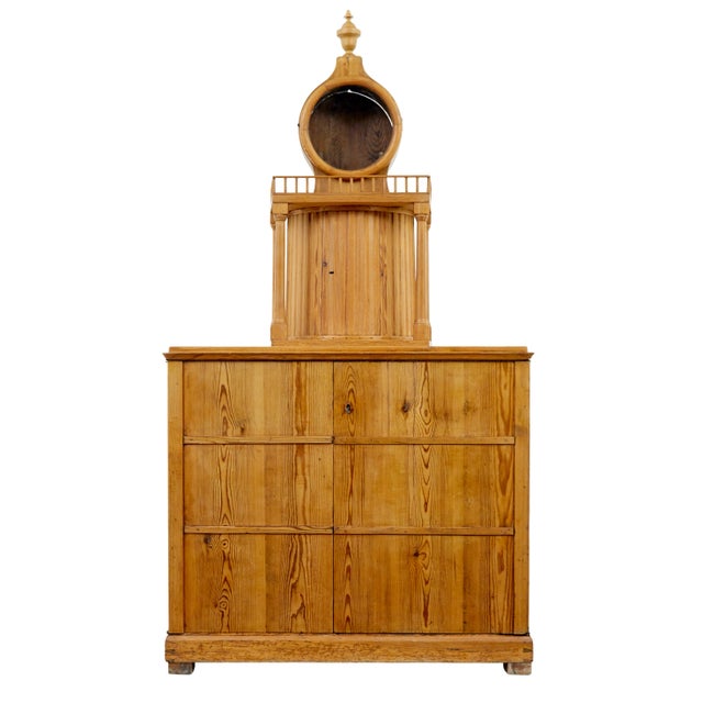 19th century swedish pine kitchen cupboard circa 1880. rare swedish pine cabinet featuring a clock tower on the top...