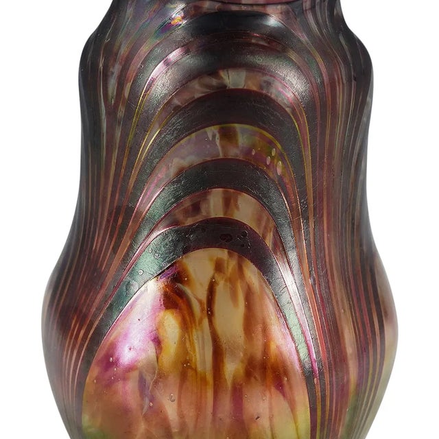Antique Bohemian Iridescent Art Glass Vase C. 1900 For Sale - Image 4 of 15