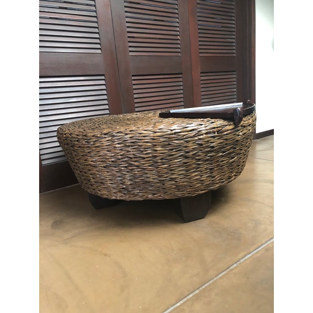 2000 - 2009 Large Rattan Coffee Table With Floating Table Top For Sale - Image 5 of 13