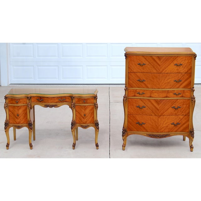 Bring the timeless elegance of French design into your home with this beautiful vintage Louis XV Rococo bedroom set. This...