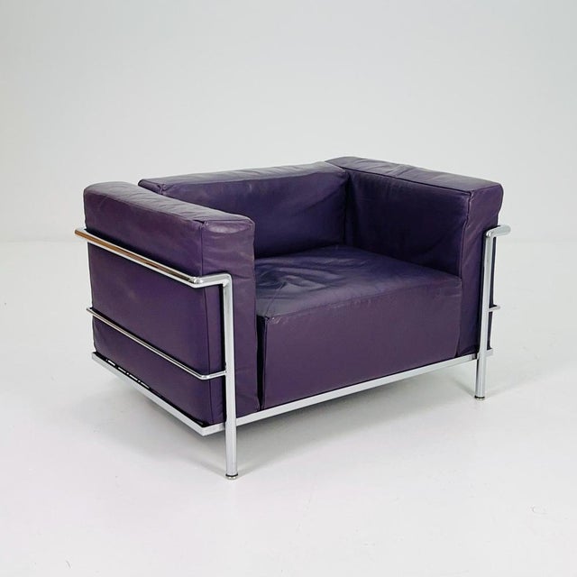 Rare mid-century le corbusier lc3 armchair by cassina, model 0275 — purple leather & chrome, 1960s a true icon of...