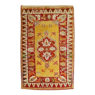 Early 20th Century Zabihi Collection Bright Yellow Turkish Melas Rug - 3'3" x 4'8" For Sale