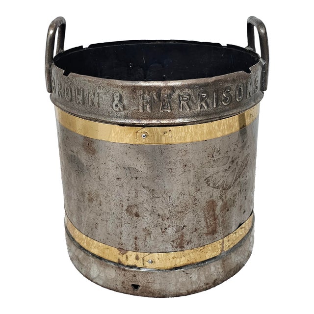 Early 20th Century Brown & Harrisons Southampton Brass Mounted Steel Bucket Planter For Sale
