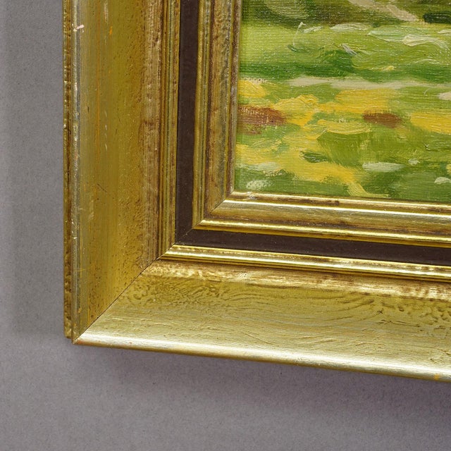 Wood Alpine Landscape Oil Painting With Tyrolean Mountain Village For Sale - Image 7 of 8