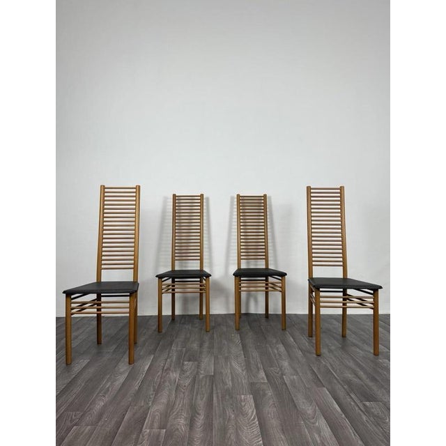 Black Ladder Back Dining Chairs, Italy, 1980, Set of 4 For Sale - Image 8 of 14