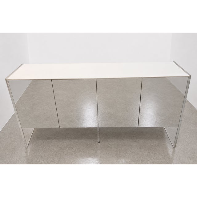 Vintage Mirrored White Laminate & Lucite Credenza For Sale In Miami - Image 6 of 14