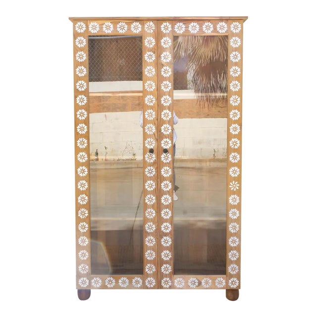 Blossom Mother of Pearl Inlay Glass Cabinet For Sale