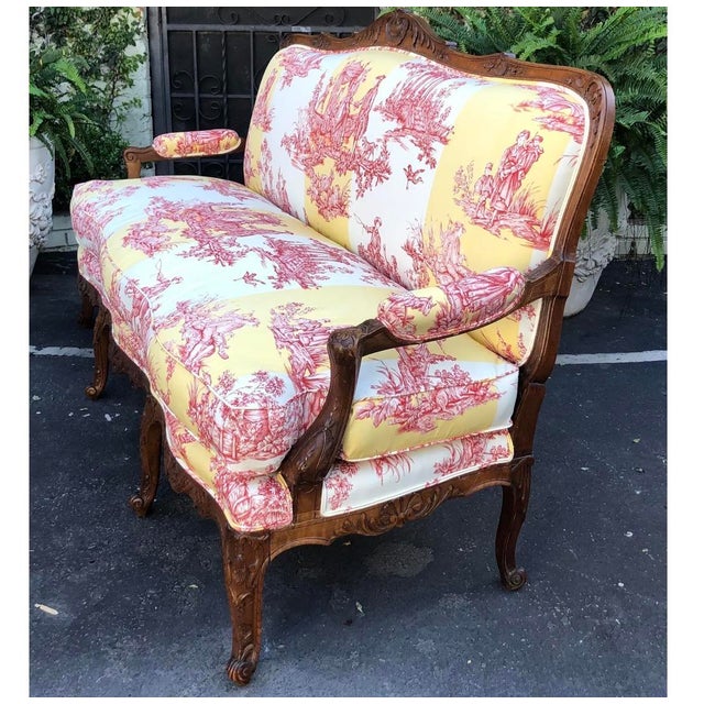 Early 19th Century Antique Louis XV Style French Provincial Sofa Settee W Brunschwig & Fils For Sale - Image 5 of 6
