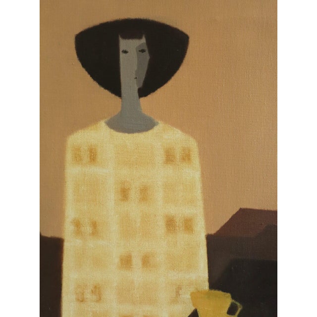 Mid-Century Modern 'Moonrise With Yellow Cup' Vintage Original Swedish Figurative Oil Painting, Framed For Sale - Image 10 of 12