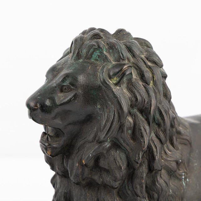Metal 19th Century Victorian Verdigris Patinated Bronze Trafalgar Lions, 1870, Set of 2 For Sale - Image 7 of 18