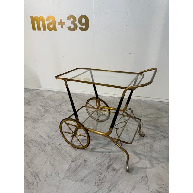 1950s Italian Brass and Glass Bar Cart With Bottle Holder, 1950s For Sale - Image 5 of 9