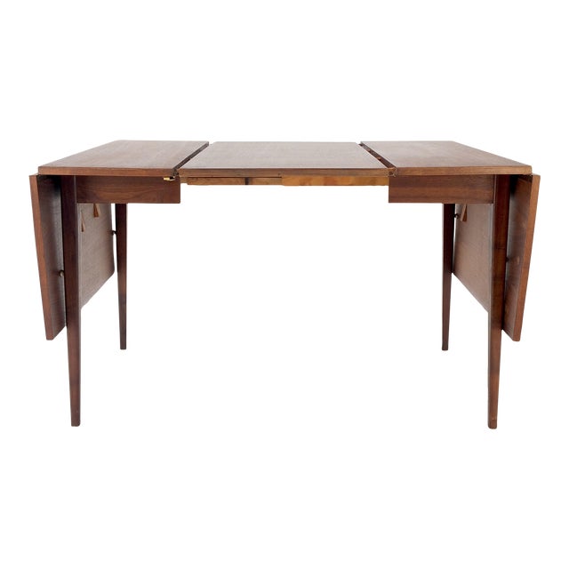 Danish Mid-Century Modern Walnut Drop Leaf Dining Table W/ Extension Leaf For Sale